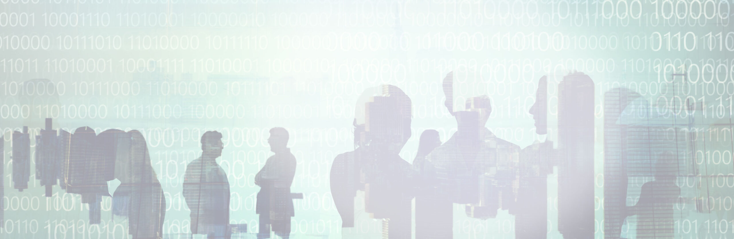Business people with binary code in the background