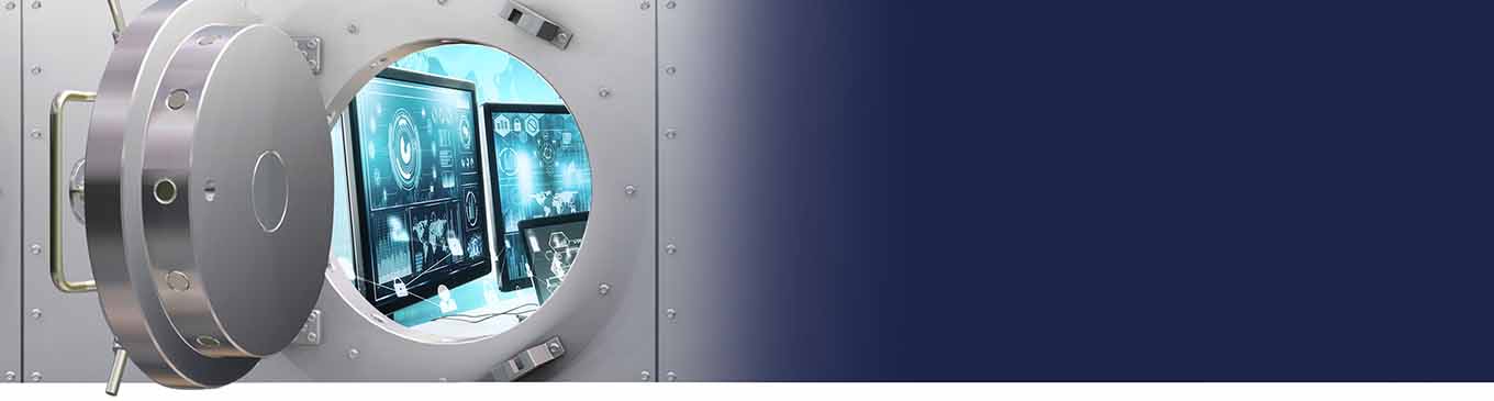 Open vault with digital screens inside - Financial Institutions Hero Image