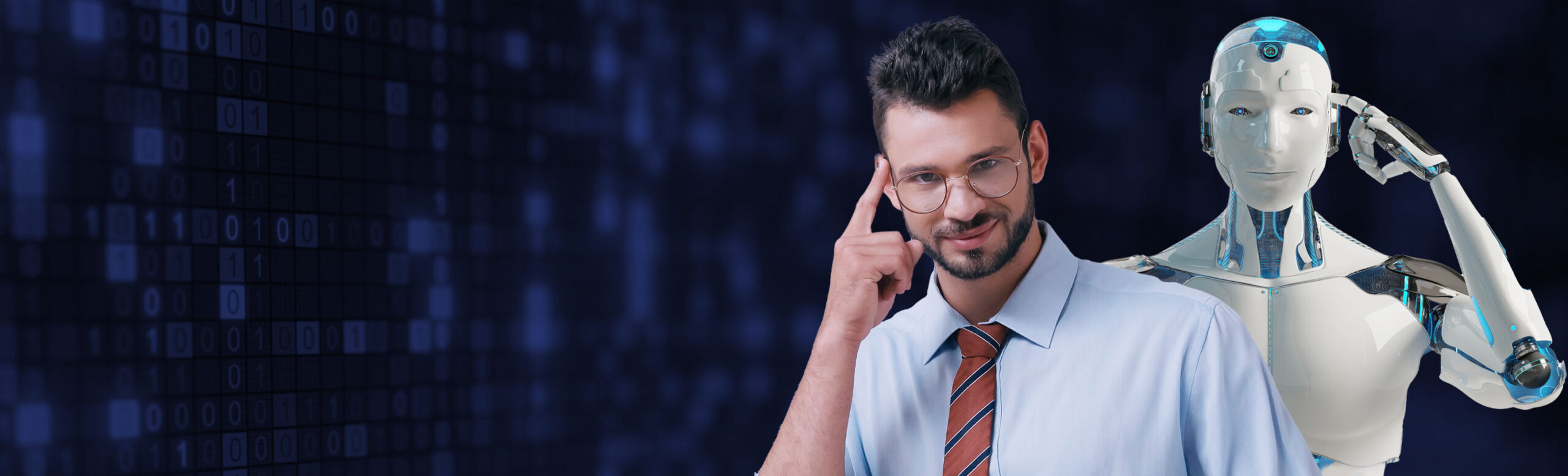 Man thinking and robot behind him