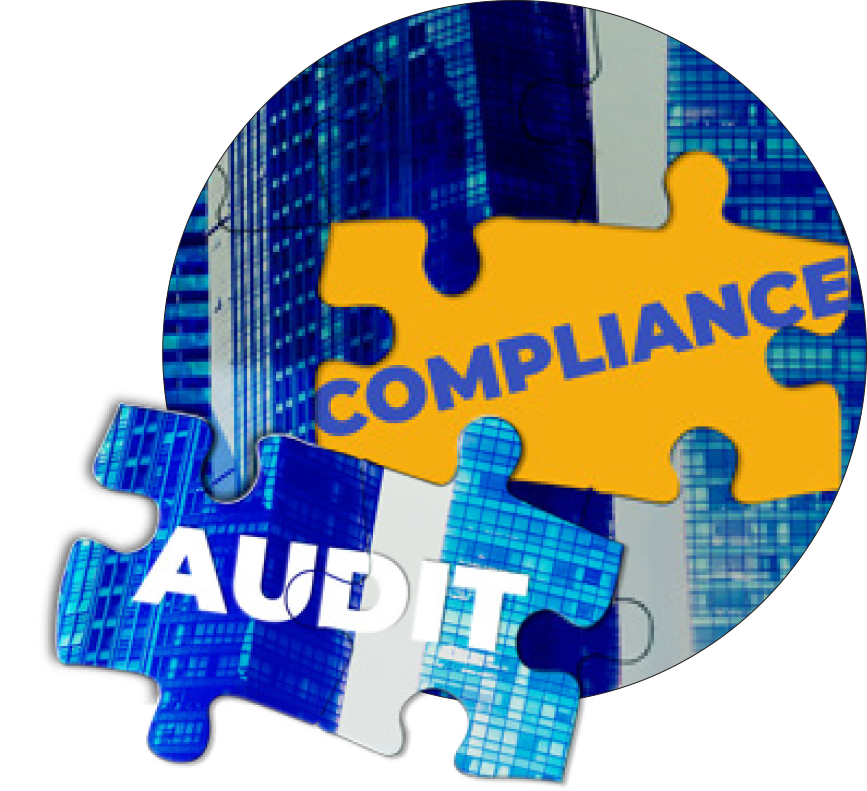 Puzzle pieces with Audit and Compliance words on them