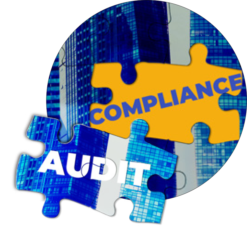 Puzzle pieces with Audit and Compliance words on them