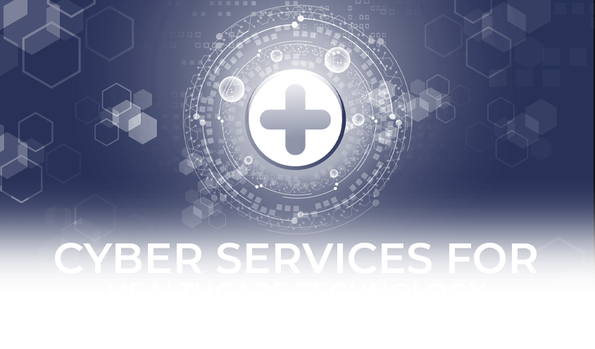 Cyber services plus sign imager over blue with hexagon pattern