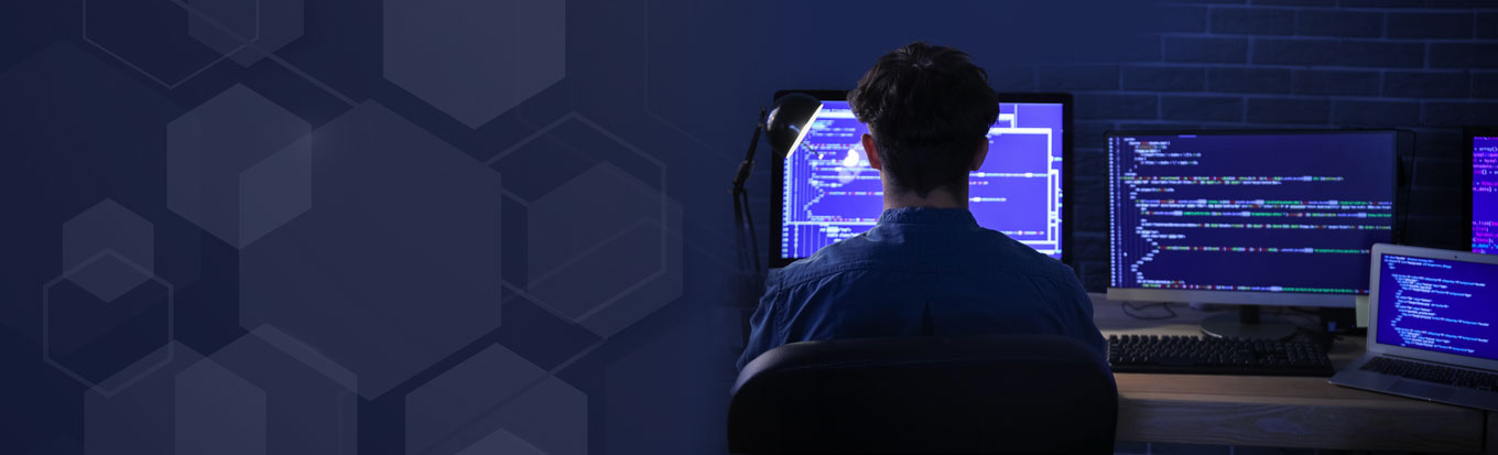 Demystifying the Dark Web Pt2 Hero Image - back of man looking at computer screen