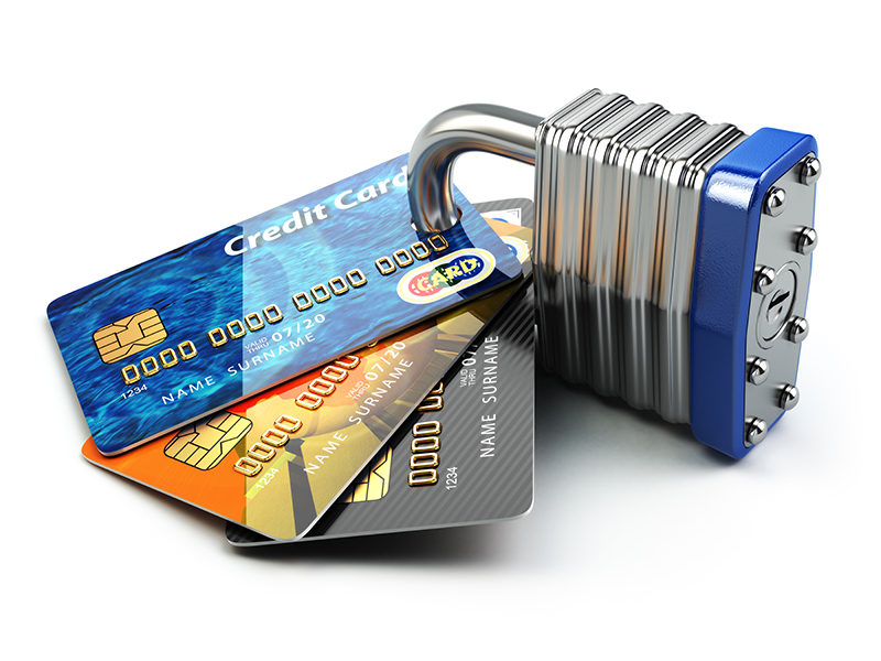 padlock with credit cards