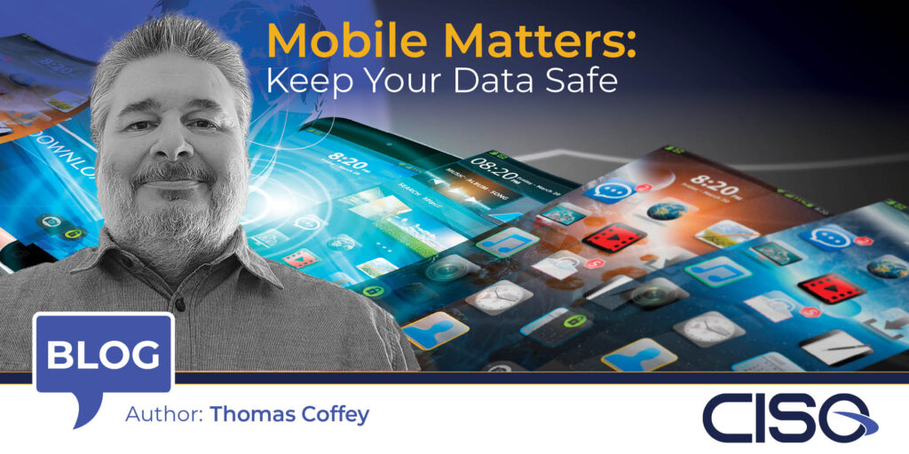 Mobile Matters: Keep Your Data Safe, Author Thomas Coffee in front of digital devices, email image